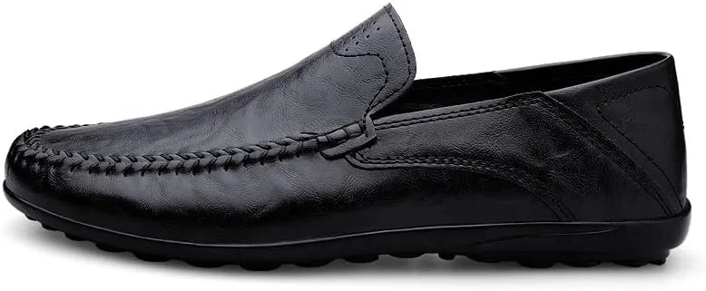 TAYGUM Mens Loafers Round Toe Leather Loafer Shoes Comfortable Anti-Slip Flat Heel Prom Slip-ons