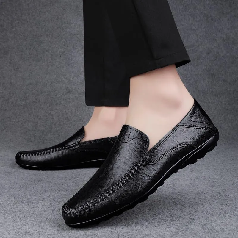 TAYGUM Mens Loafers Round Toe Leather Loafer Shoes Comfortable Anti-Slip Flat Heel Prom Slip-ons
