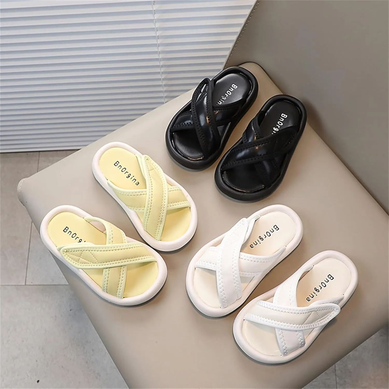 Thick Sole Leather Cloud Slides for Girls, Kids Comfy Soft House Slippers Non-Slip Cozy Open Toe Beach Water Shoes
