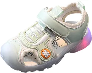Toddler Cartoon Light Up Sandals Boys Girls Closed Toe Summer Beach Shoes Luminous Soft Sole Non Slip Sneakers