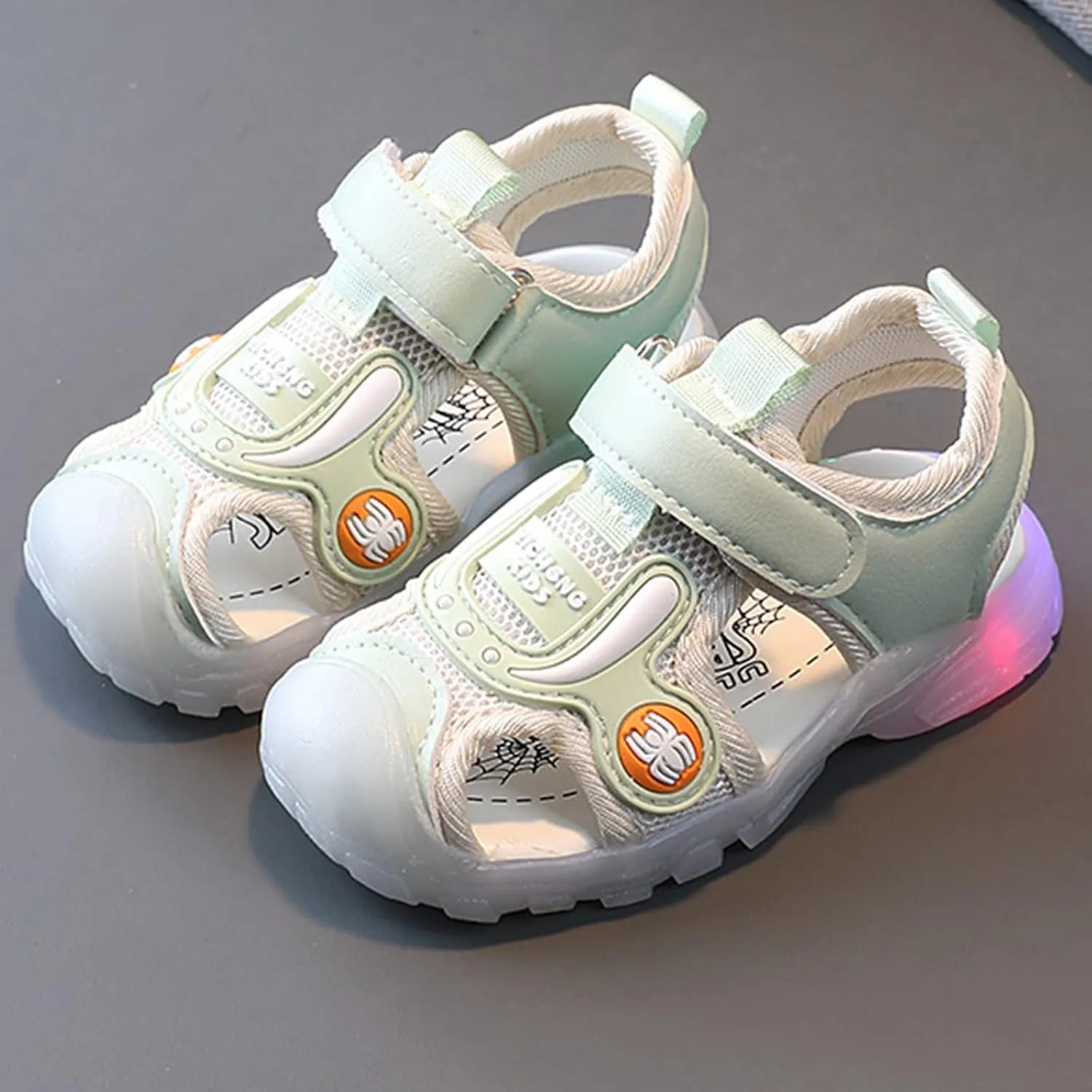 Toddler Cartoon Light Up Sandals Boys Girls Closed Toe Summer Beach Shoes Luminous Soft Sole Non Slip Sneakers