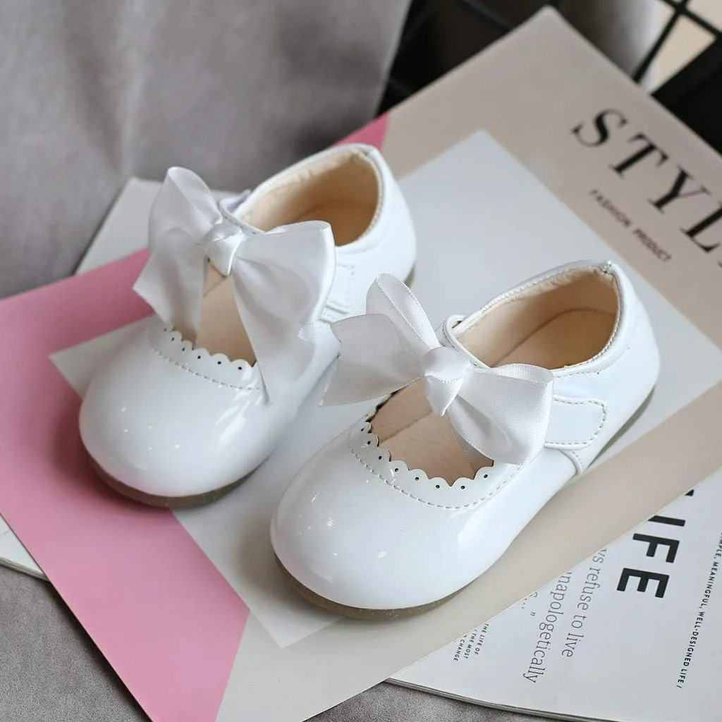 Toddler Flower Girl Dress Shoes Patent Bow Mary Jane Ballet Flats Wedding Party School Shoes Baby Church Shoes