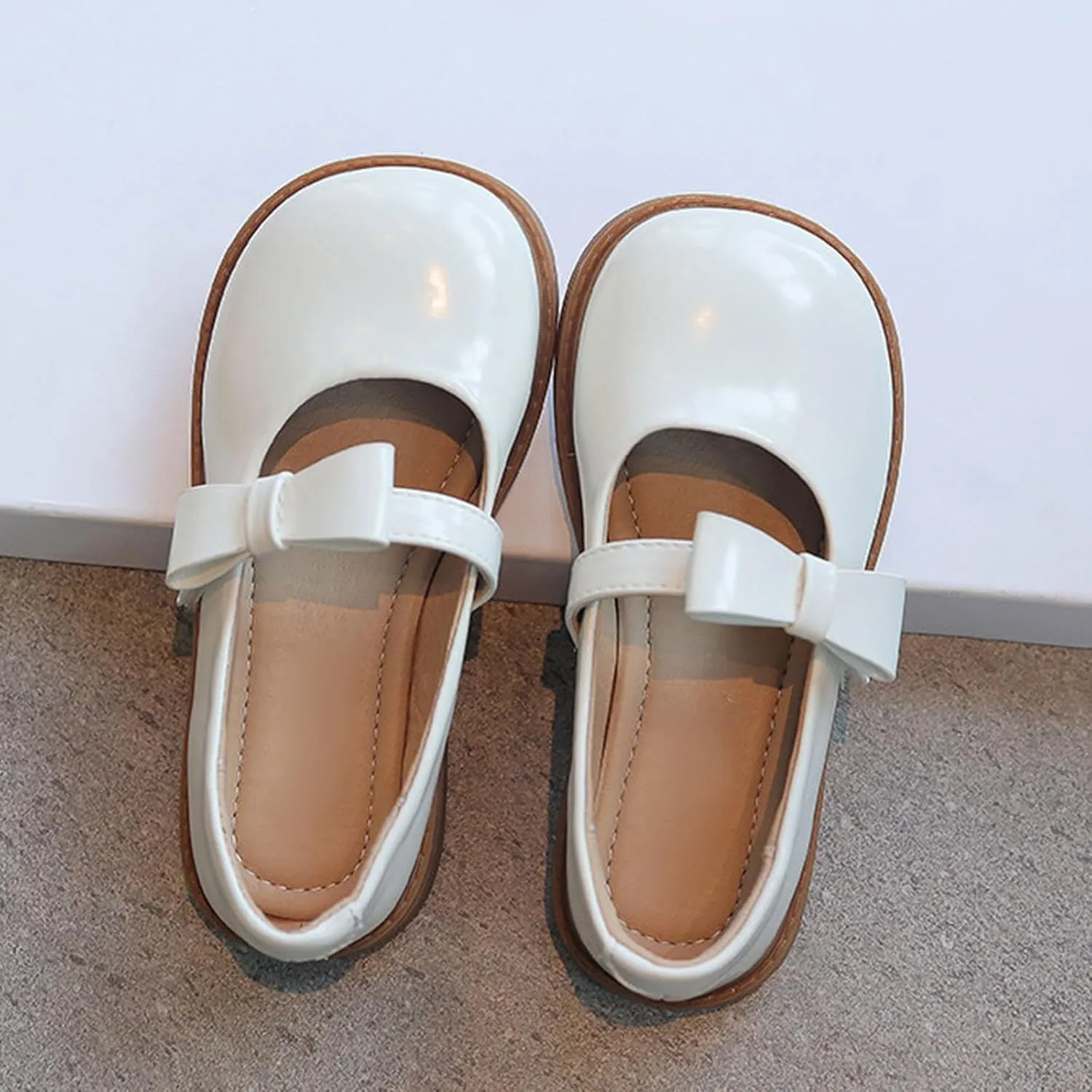 Toddler Flower Girls Bowknot Strap Dress Shoes, Mary Jane Princess Non-Slip Ballet Flat for Kids Pary School