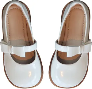 Toddler Flower Girls Bowknot Strap Dress Shoes, Mary Jane Princess Non-Slip Ballet Flat for Kids Pary School