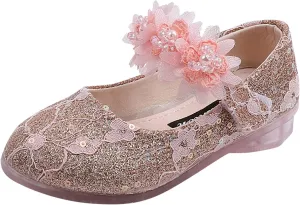 Toddler Girl Dress hinestones Flower Dancing Shoes Low Heel Leather Mary Jane Baby Kids Princess Sandals Flat