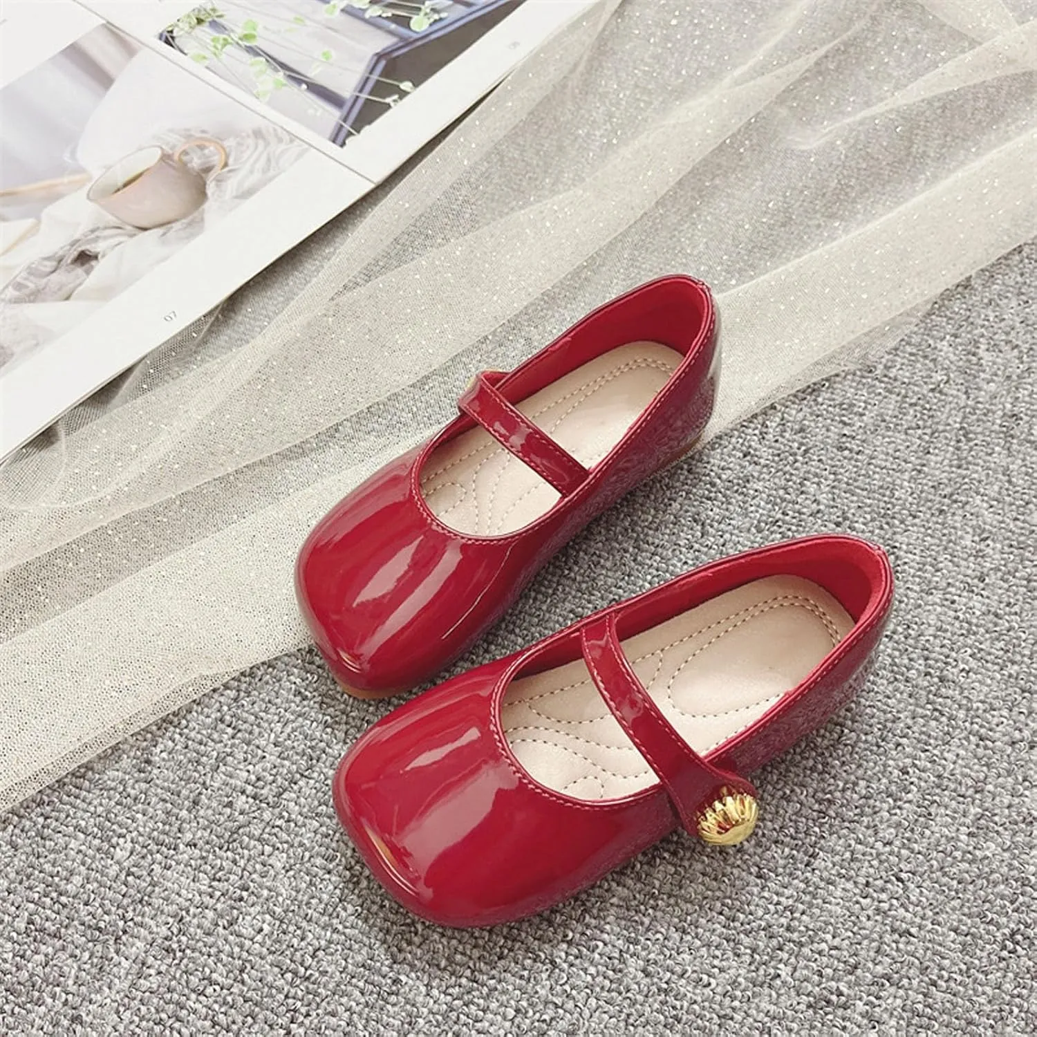 Toddler Girl Mary Jane Flat with Hook and Loop Straps, Dress Shoes, Girls' Shoes for School, Weddings and Casual Wear