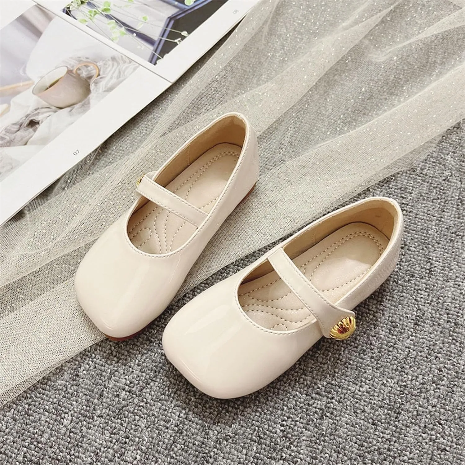 Toddler Girl Mary Jane Flat with Hook and Loop Straps, Dress Shoes, Girls' Shoes for School, Weddings and Casual Wear