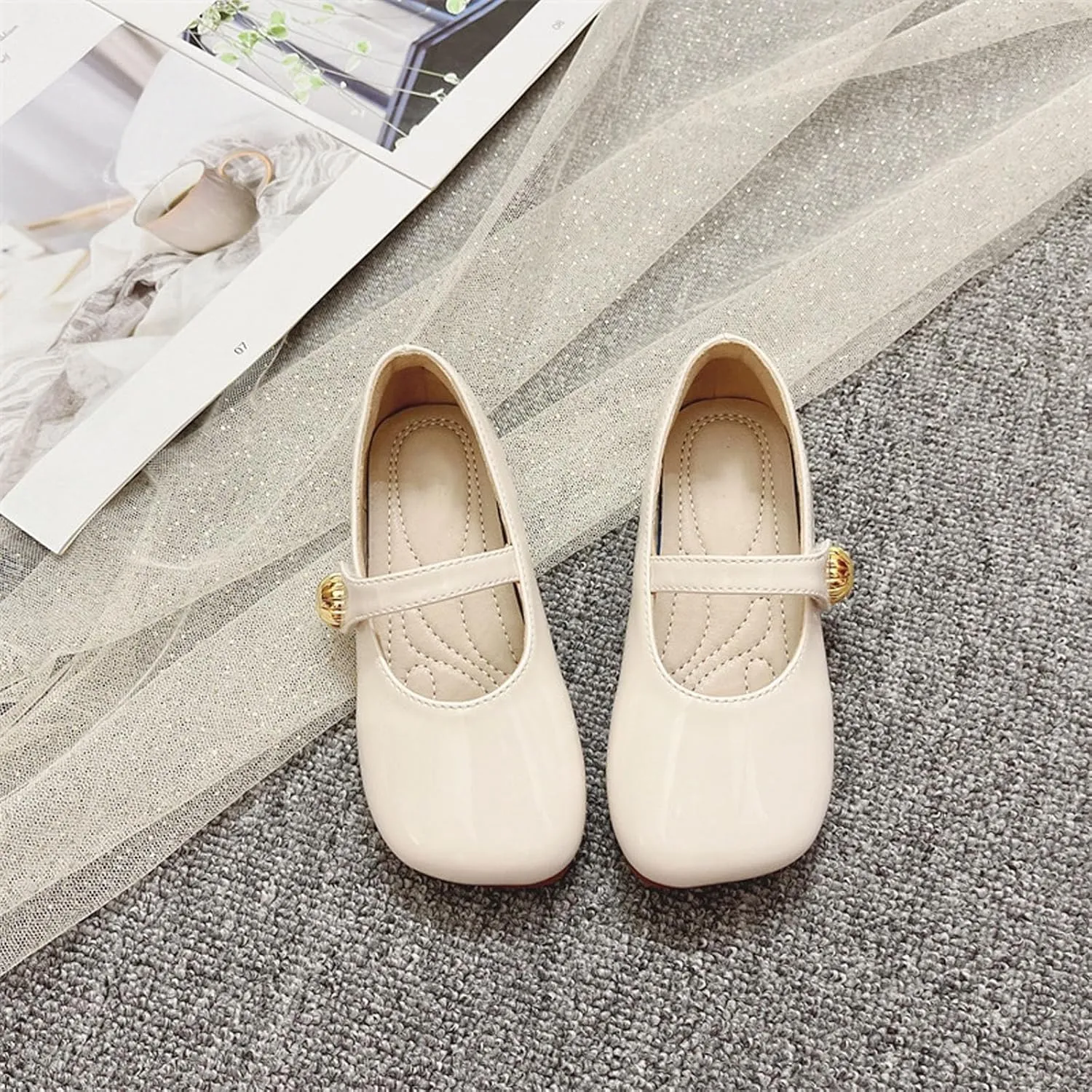 Toddler Girl Mary Jane Flat with Hook and Loop Straps, Dress Shoes, Girls' Shoes for School, Weddings and Casual Wear