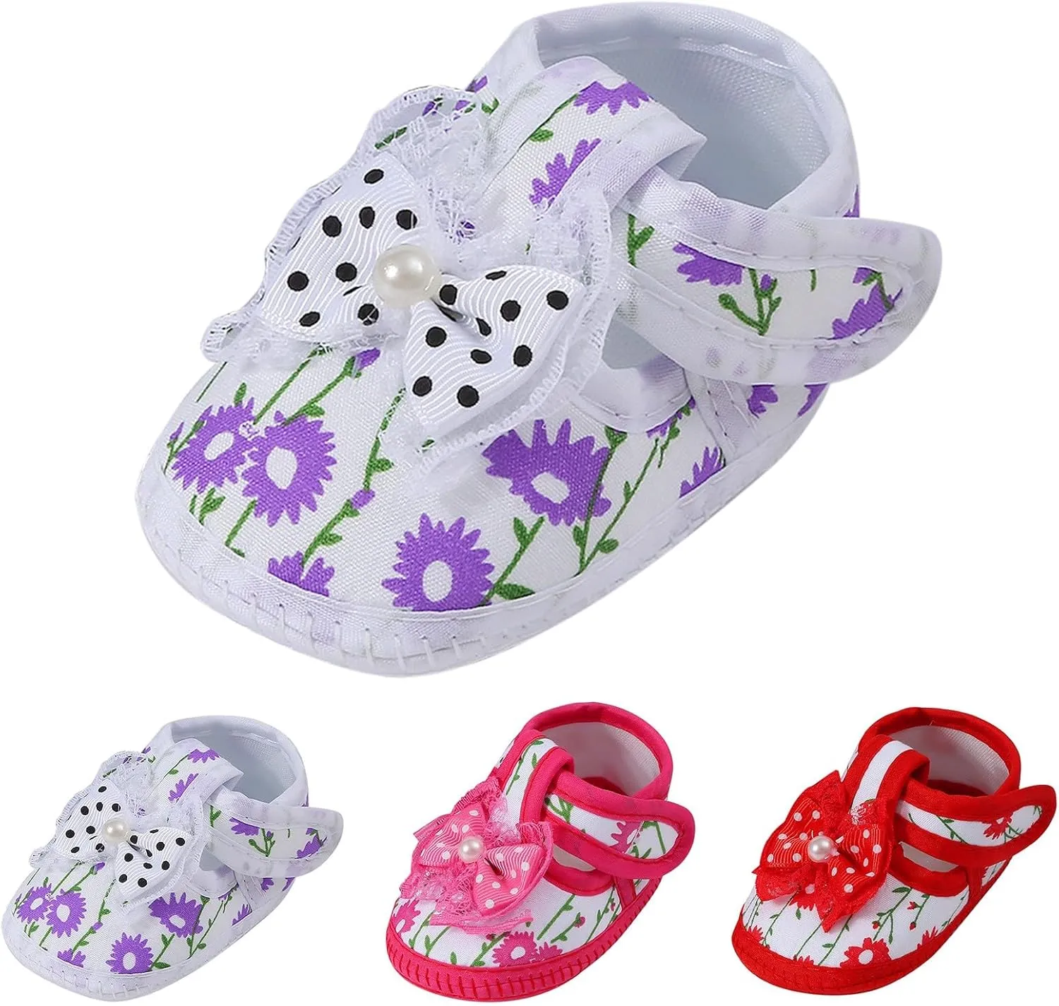 Toddler Girls Canvas Flower Sandals Bow Lace Hollow Pearl Flat Wide Shoes Kids Girls Summer Ankle Closed Toe Sandals