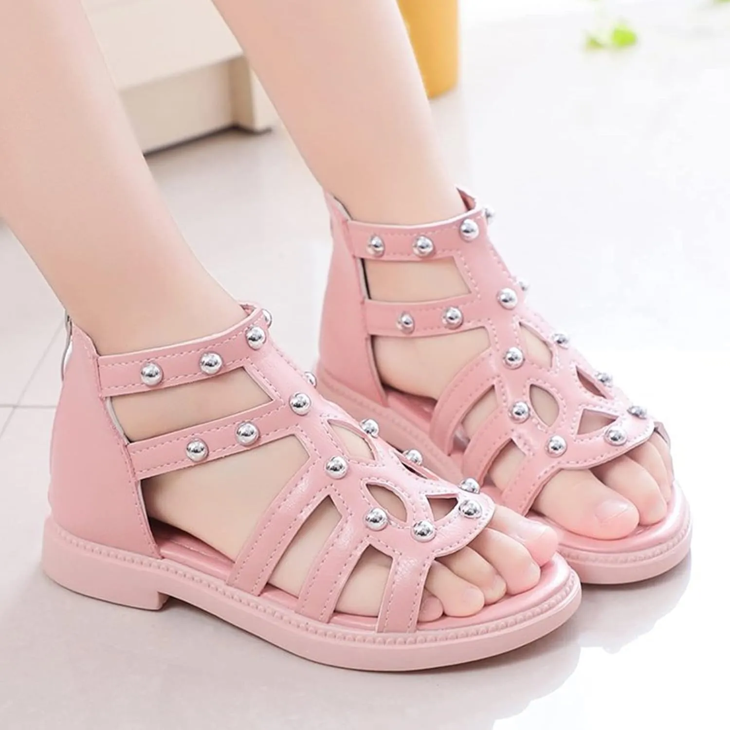Toddler Girls Flat High Top Sandals Open Toe Rubber Soft Sole Non Slip Outdoor Casual Roman Shoes Sandals Girls