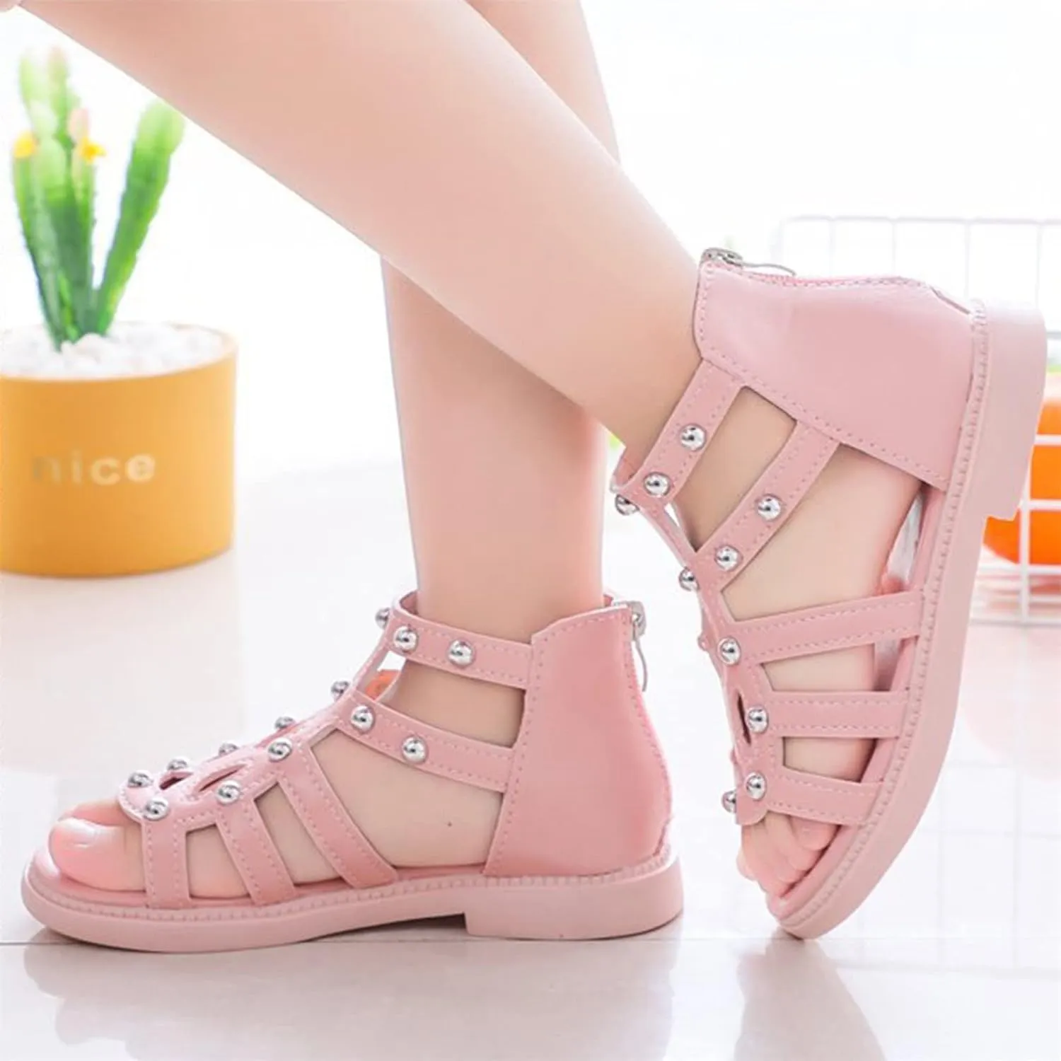 Toddler Girls Flat High Top Sandals Open Toe Rubber Soft Sole Non Slip Outdoor Casual Roman Shoes Sandals Girls