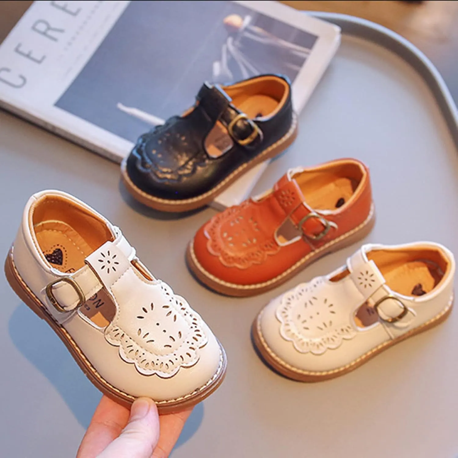 Toddler Girls Mary Jane School Shoes Flower Dress Shoes Uniform School Oxford Flats for Girl Party Wedding Shoes