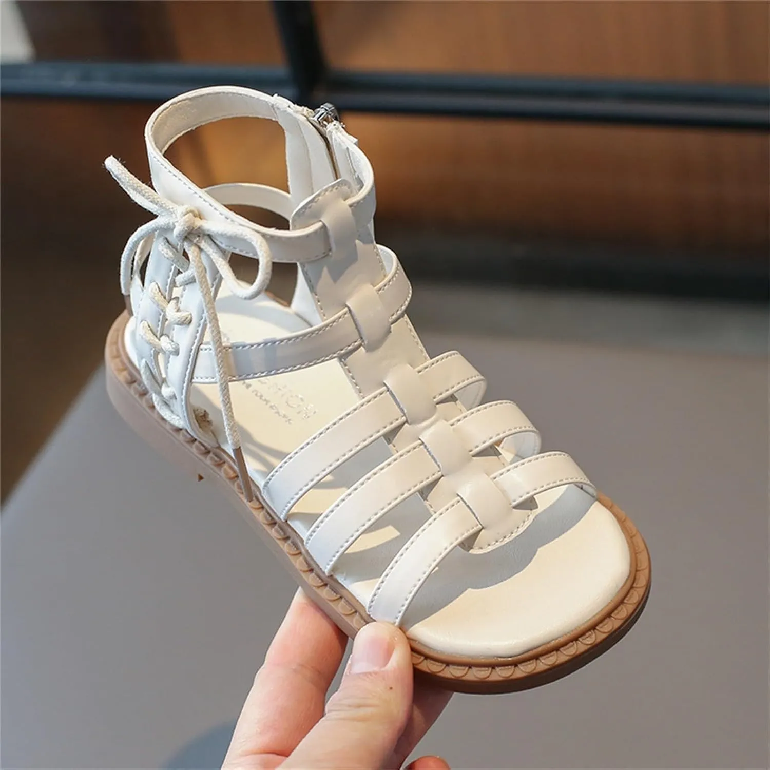 Toddler Girls Summer Sandals Baby Open Toe Strapped Fashion Shoes Side Zipper Outdoor Princess Gladiator Casual Flats