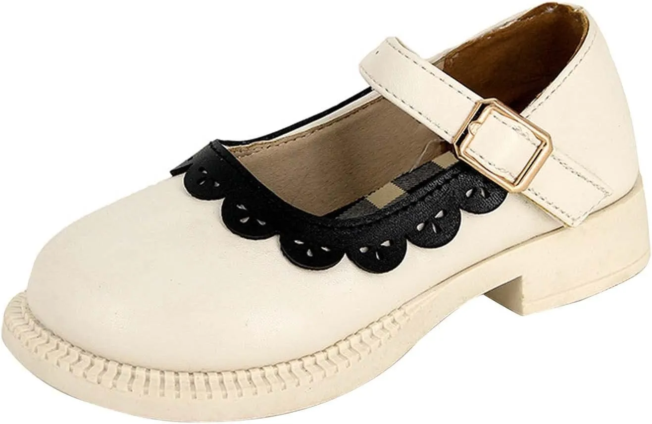 Toddler Little Girl's Ruffles Ankle Strap Mary Jane Flat??, Vintage Cute Round Toe Leather ??niform School Shoes