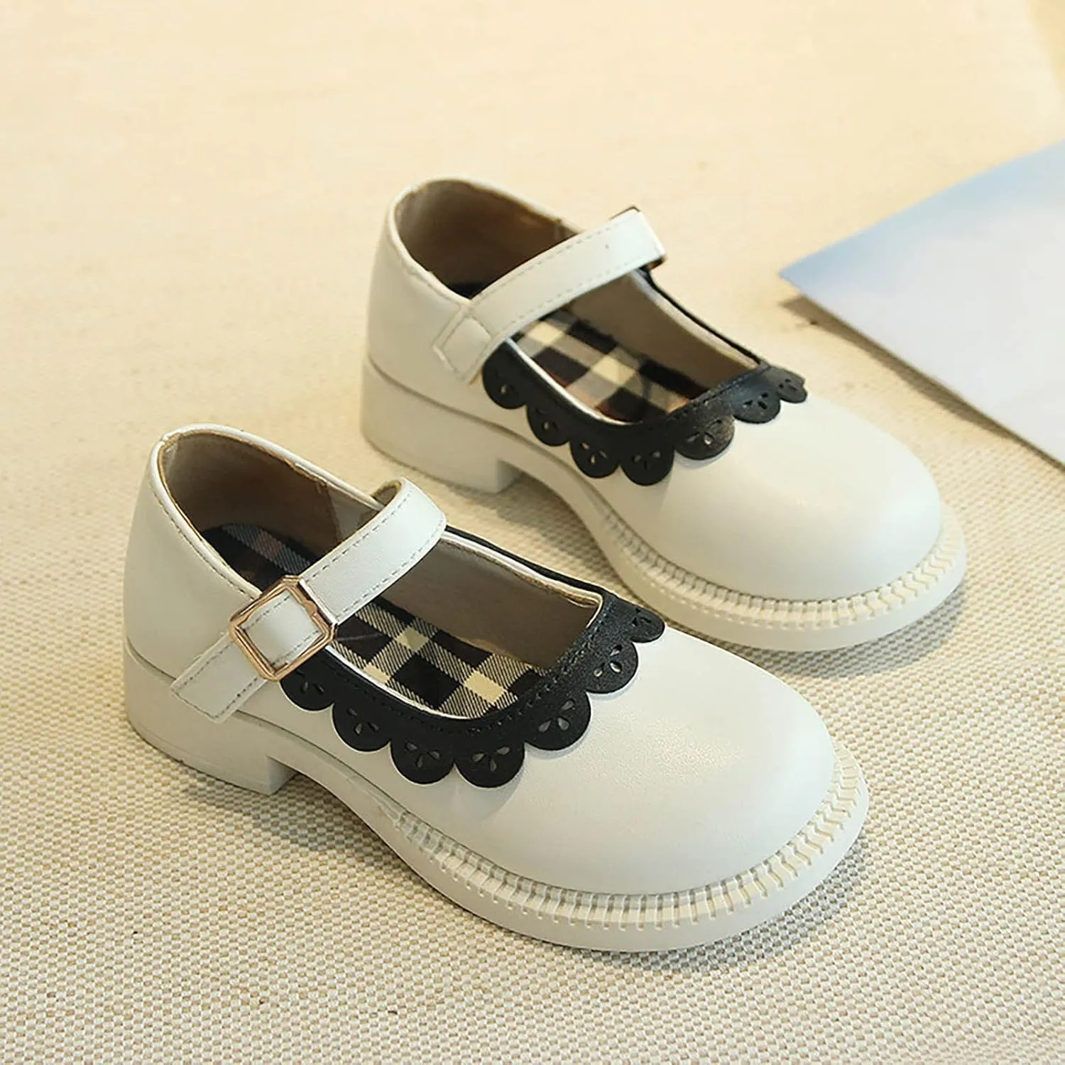 Toddler Little Girl's Ruffles Ankle Strap Mary Jane Flat??, Vintage Cute Round Toe Leather ??niform School Shoes