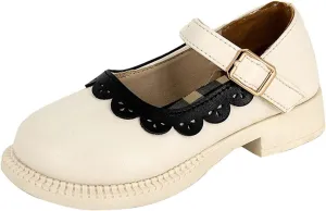 Toddler Little Girl's Ruffles Ankle Strap Mary Jane Flat??, Vintage Cute Round Toe Leather ??niform School Shoes
