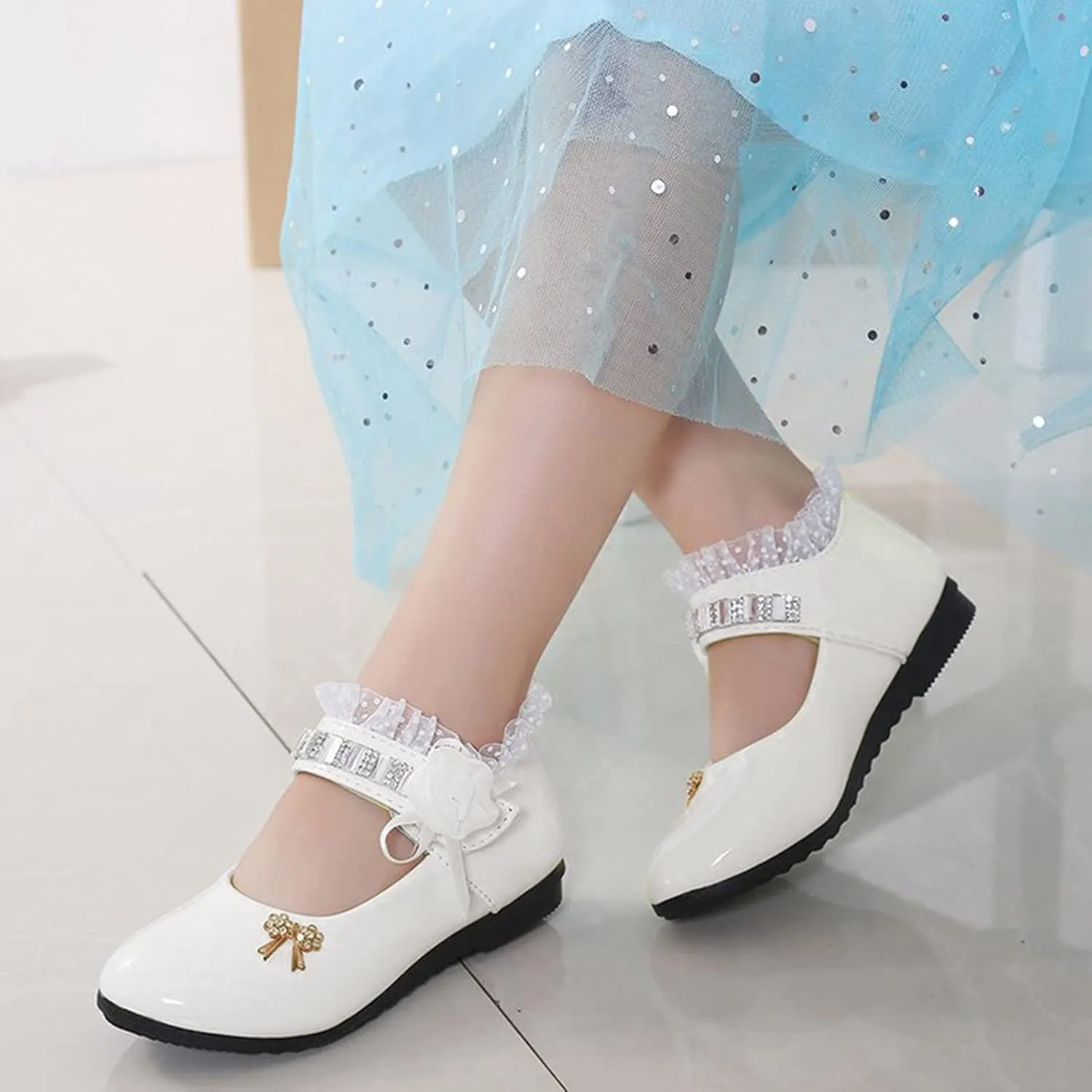 Toddler Princess Flower Lace Mary Jane Dance Shoes ??xfords Leather Soft Sweet Elegant Flat Shoes for Kids Girls