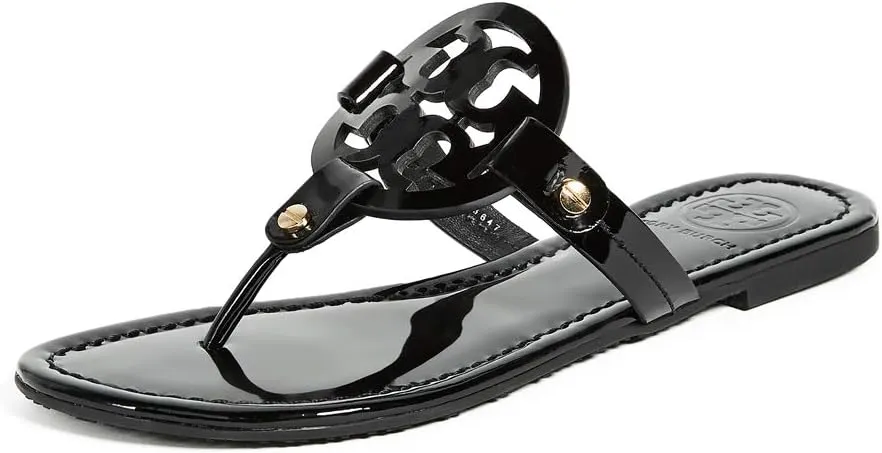 Tory Burch Women's Miller Patent Thong Sandal, Perfect Black Patent, 8.5 Medium US
