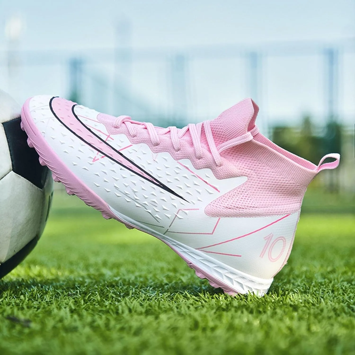 Turf Football Cleats Breathable, Soccer Cleats Professional Lightweight High Top Shock Resistant Comfortable Youth Athletic