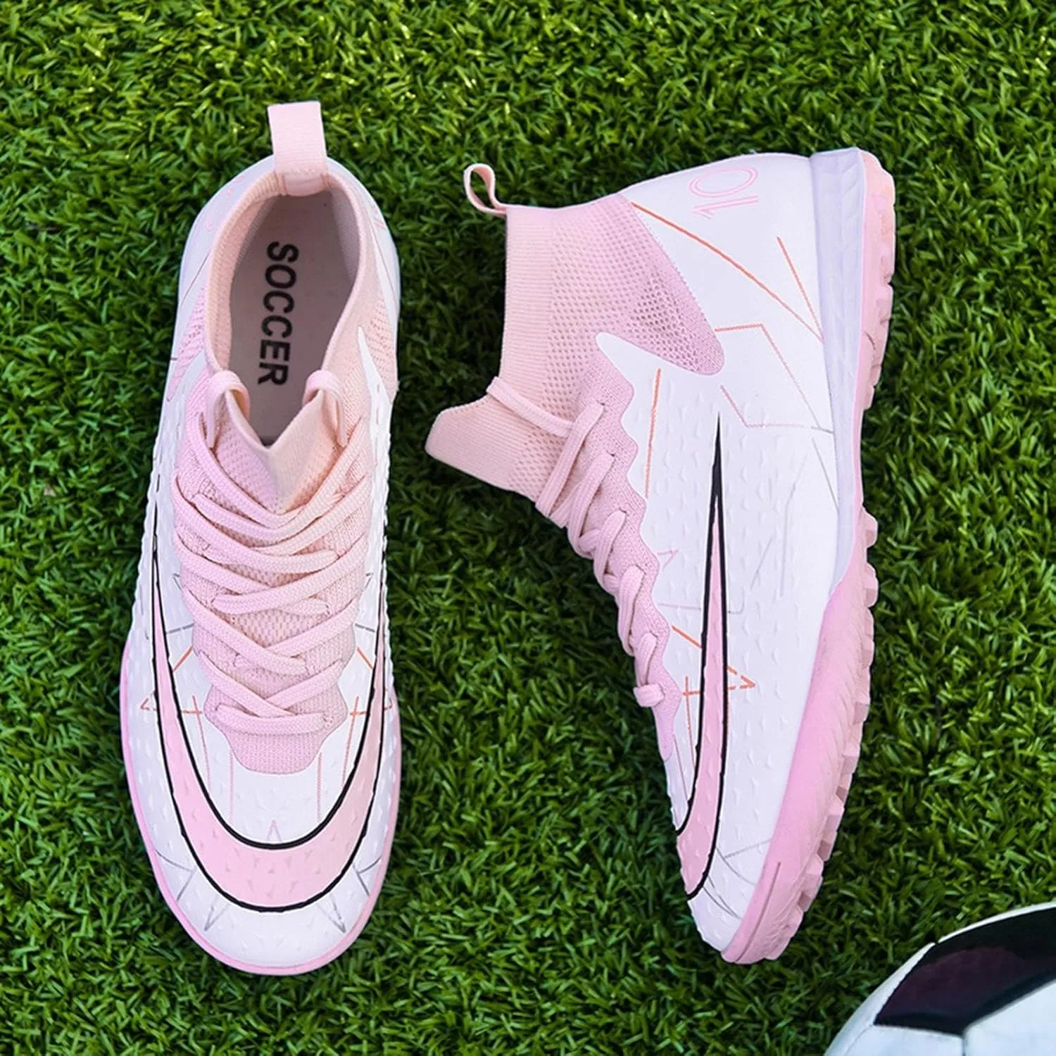 Turf Football Cleats Breathable, Soccer Cleats Professional Lightweight High Top Shock Resistant Comfortable Youth Athletic