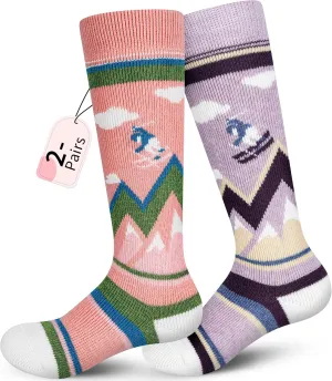 unenow Merino Wool Ski Socks Kids 2 Pairs, Winter Warm Snowboarding Thermal Socks for Boys Girls Toddlers