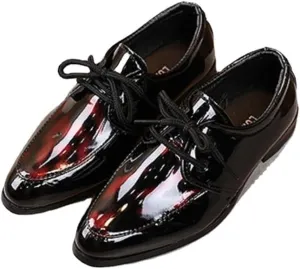 Unisex Kids Patent Leather Shoes, Pointed Toe Lace-up Dress Shoes, Shiny Performance Footwear for Boys and Girls
