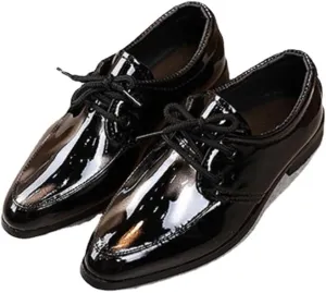 Unisex Kids Patent Leather Shoes, Pointed Toe Lace-up Dress Shoes, Shiny Performance Footwear for Boys and Girls