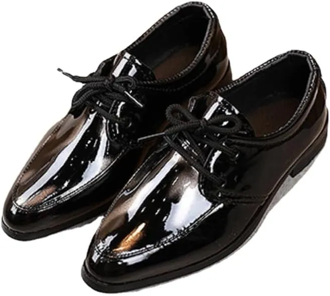 Unisex Kids Patent Leather Shoes, Pointed Toe Lace-up Dress Shoes, Shiny Performance Footwear for Boys and Girls