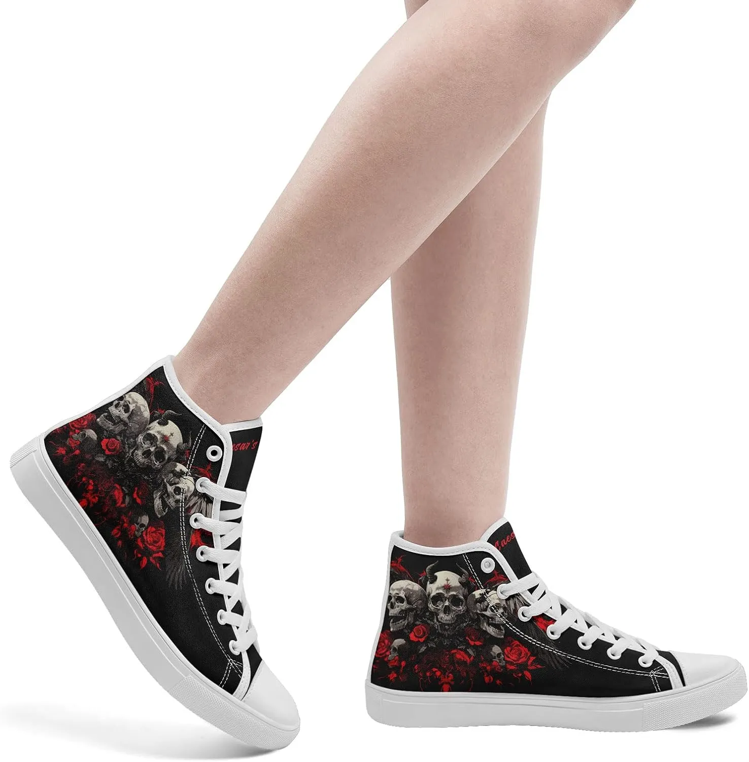 Unisex Skull High Top Sneakers Gothic Punk Hip Hop Canvas Tennis Shoes Fashion Comfortable Walking Shoes