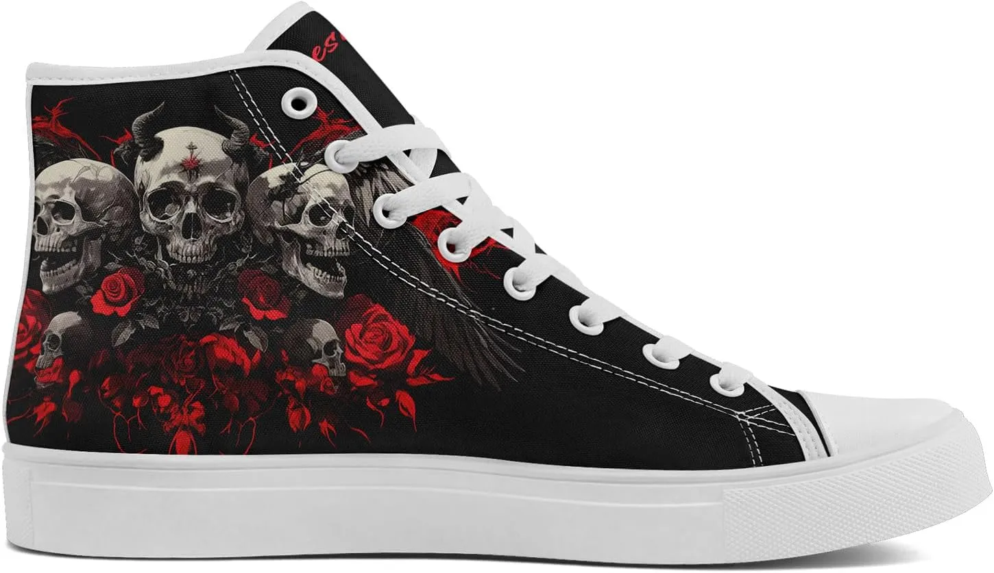 Unisex Skull High Top Sneakers Gothic Punk Hip Hop Canvas Tennis Shoes Fashion Comfortable Walking Shoes