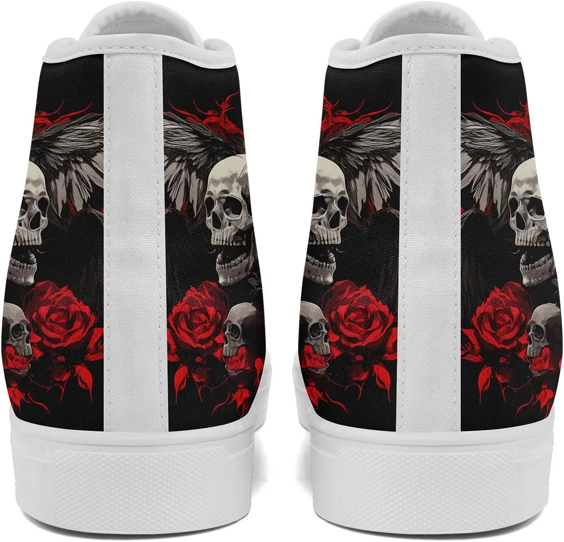 Unisex Skull High Top Sneakers Gothic Punk Hip Hop Canvas Tennis Shoes Fashion Comfortable Walking Shoes