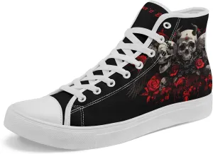 Unisex Skull High Top Sneakers Gothic Punk Hip Hop Canvas Tennis Shoes Fashion Comfortable Walking Shoes