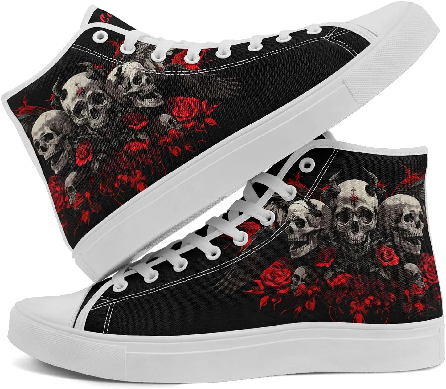 Unisex Skull High Top Sneakers Gothic Punk Hip Hop Canvas Tennis Shoes Fashion Comfortable Walking Shoes