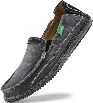 VILOCY Mens Slip on Deck Shoes Casual Canvas Loafers Beach Boat Shoes Zero Drop Vintage Flat