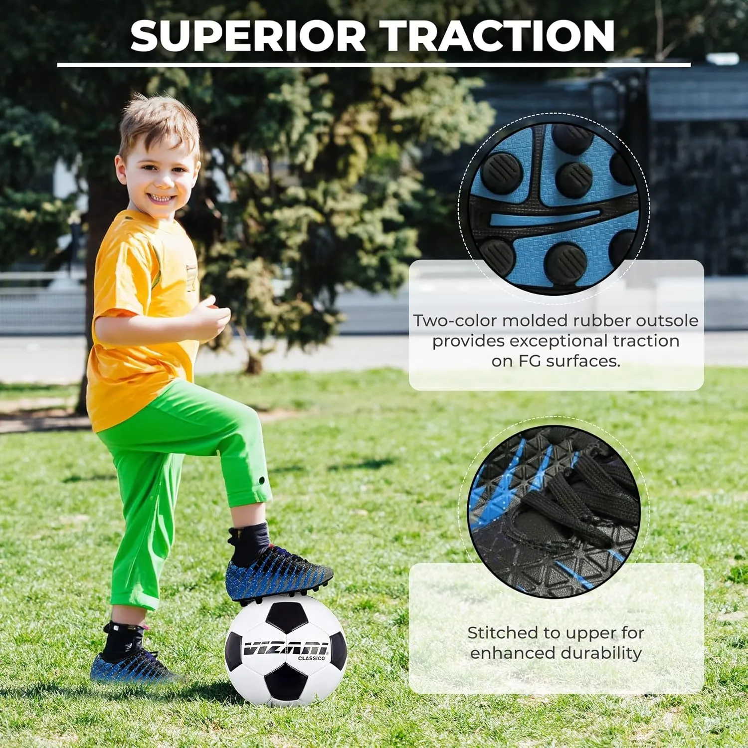 Vizari FG Youth Soccer Cleats with Two Pair of Socks (Random Color)| Firm Ground Shoes for Boys and Girls with Padded Linings | Durable Football Shoes for Youth with TPU Outsole
