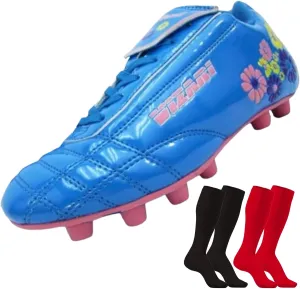Vizari FG Youth Soccer Cleats with Two Pair of Socks (Random Color)| Firm Ground Shoes for Boys and Girls with Padded Linings | Durable Football Shoes for Youth with TPU Outsole