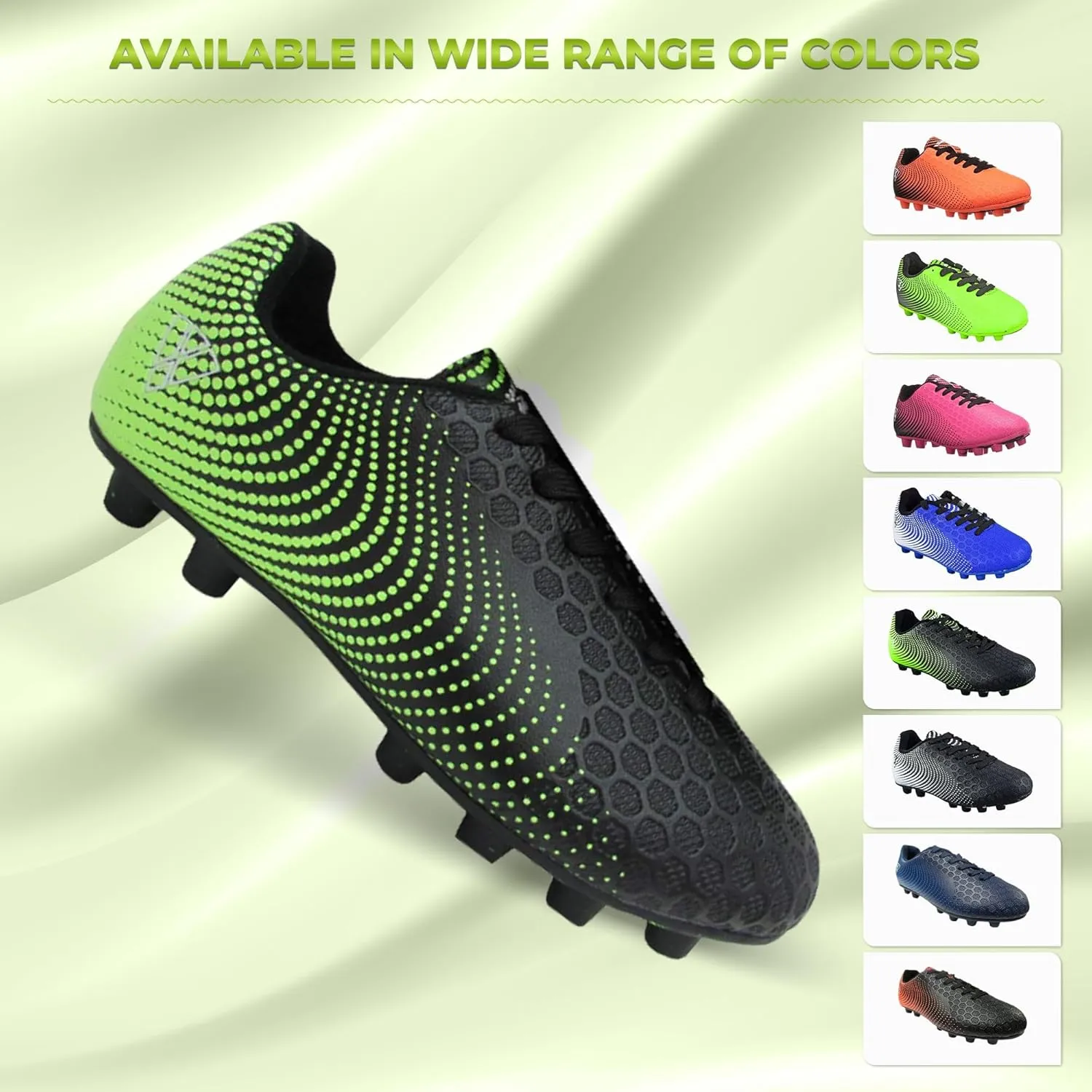 Vizari FG Youth Soccer Cleats with Two Pair of Socks (Random Color)| Firm Ground Shoes for Boys and Girls with Padded Linings | Durable Football Shoes for Youth with TPU Outsole