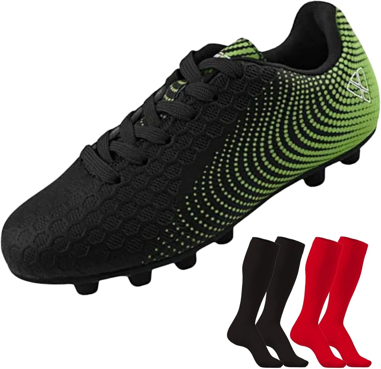 Vizari FG Youth Soccer Cleats with Two Pair of Socks (Random Color)| Firm Ground Shoes for Boys and Girls with Padded Linings | Durable Football Shoes for Youth with TPU Outsole