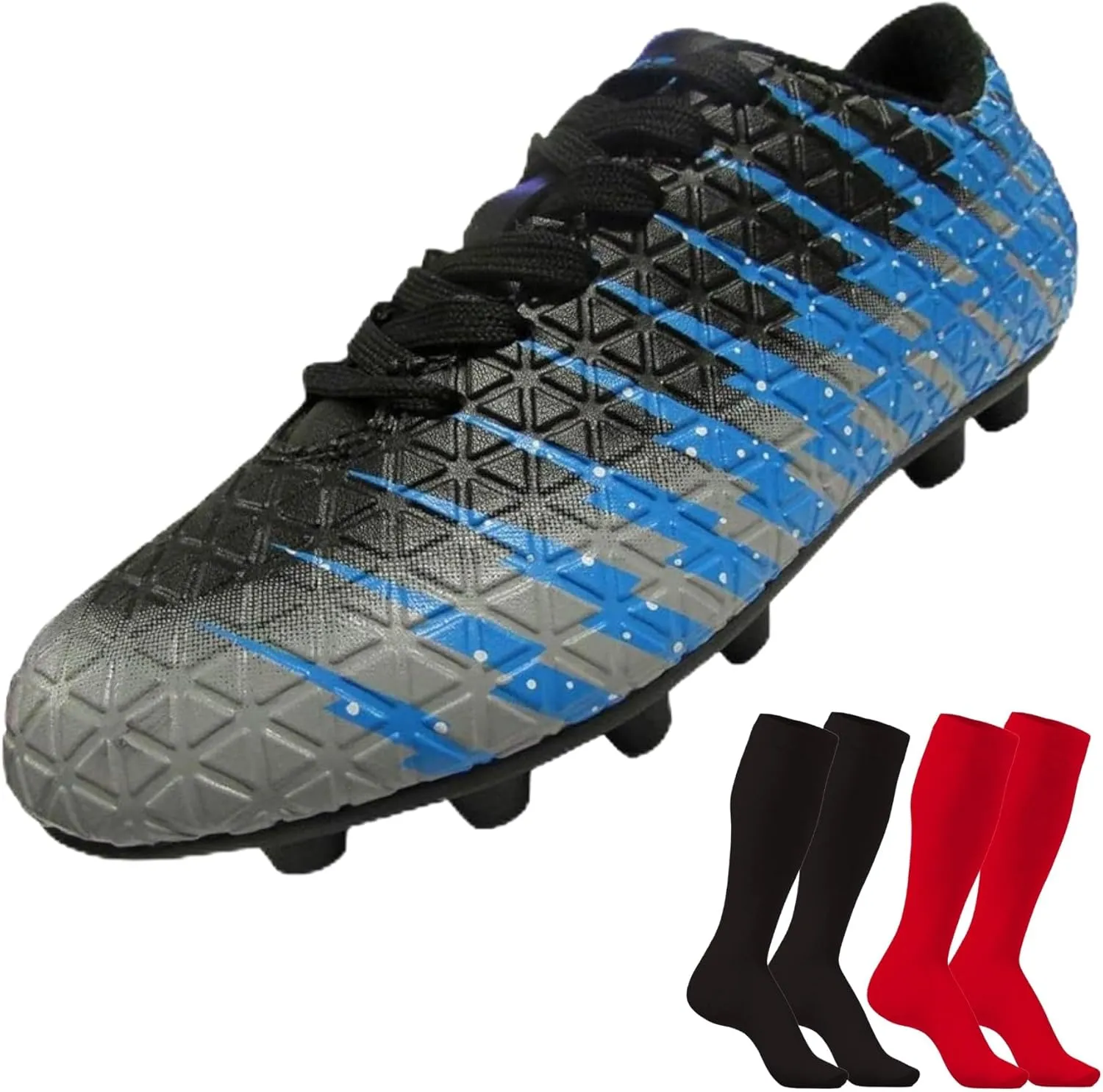 Vizari FG Youth Soccer Cleats with Two Pair of Socks (Random Color)| Firm Ground Shoes for Boys and Girls with Padded Linings | Durable Football Shoes for Youth with TPU Outsole
