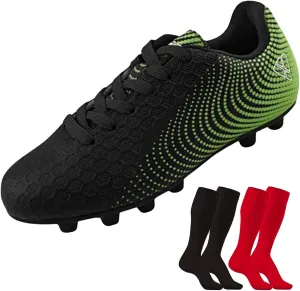 Vizari FG Youth Soccer Cleats with Two Pair of Socks (Random Color)| Firm Ground Shoes for Boys and Girls with Padded Linings | Durable Football Shoes for Youth with TPU Outsole
