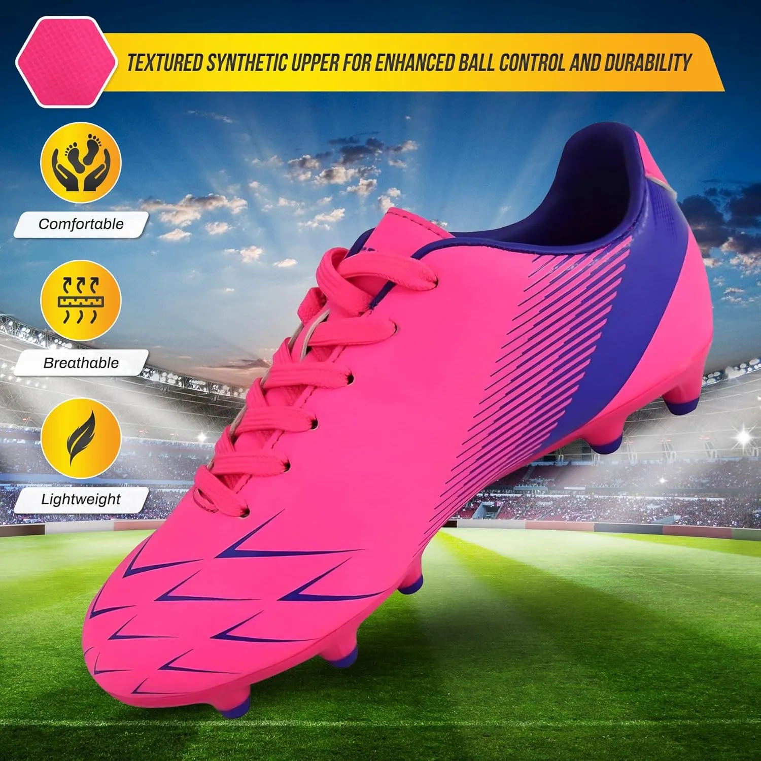 Vizari Ranger Youth Firm Ground Soccer Cleats ?C FG Outdoor Football Shoes | Ideal for Toddlers & Little/Big Kids | Snug Fit with Long-Lasting Comfort