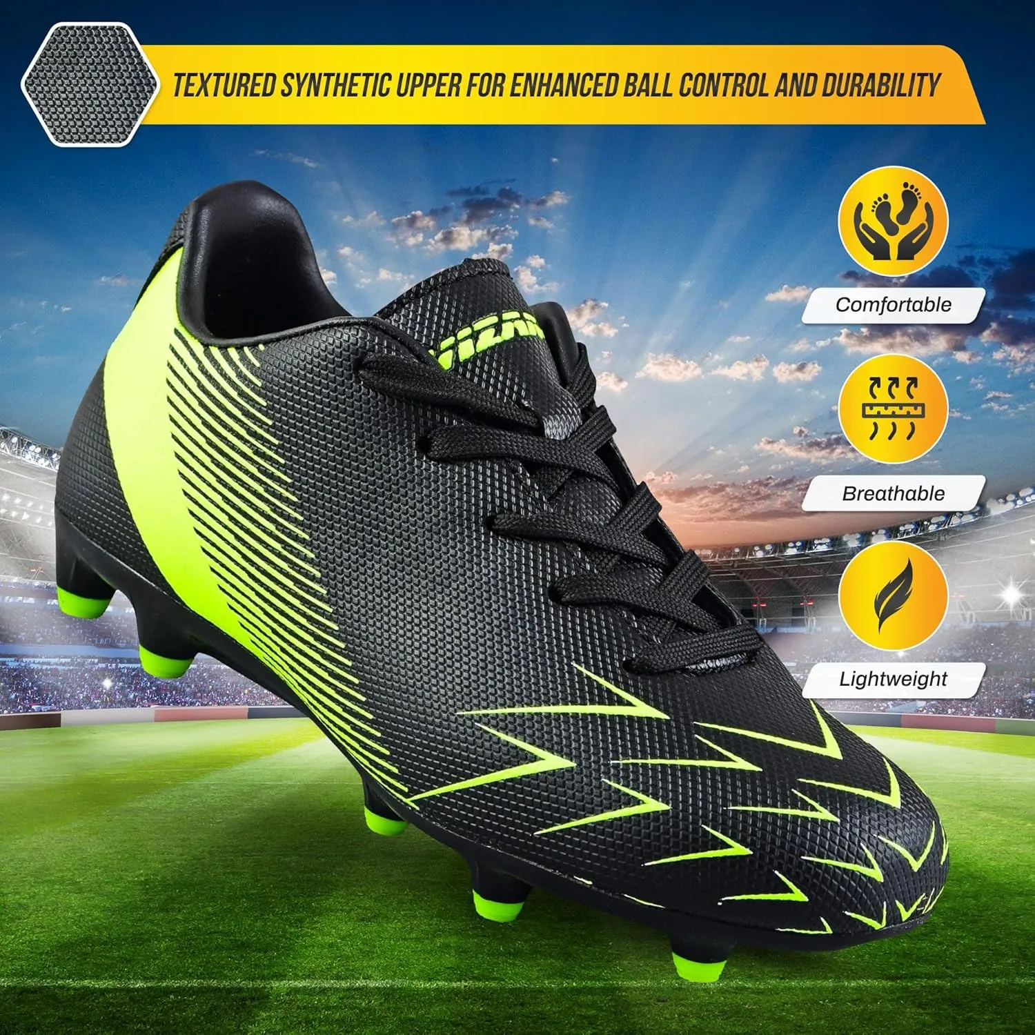 Vizari Ranger Youth Firm Ground Soccer Cleats ?C FG Outdoor Football Shoes | Ideal for Toddlers & Little/Big Kids | Snug Fit with Long-Lasting Comfort