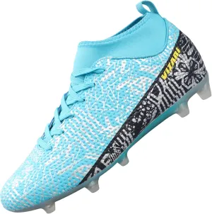 Vizari Saco FG Adult Soccer Cleats for Outdoor Play | Mint/Black Mid-Cut High Ankle Football Shoes with Sock | Professional Spikes High Top Football Cleats | Transparent Studs Soccer Cleats