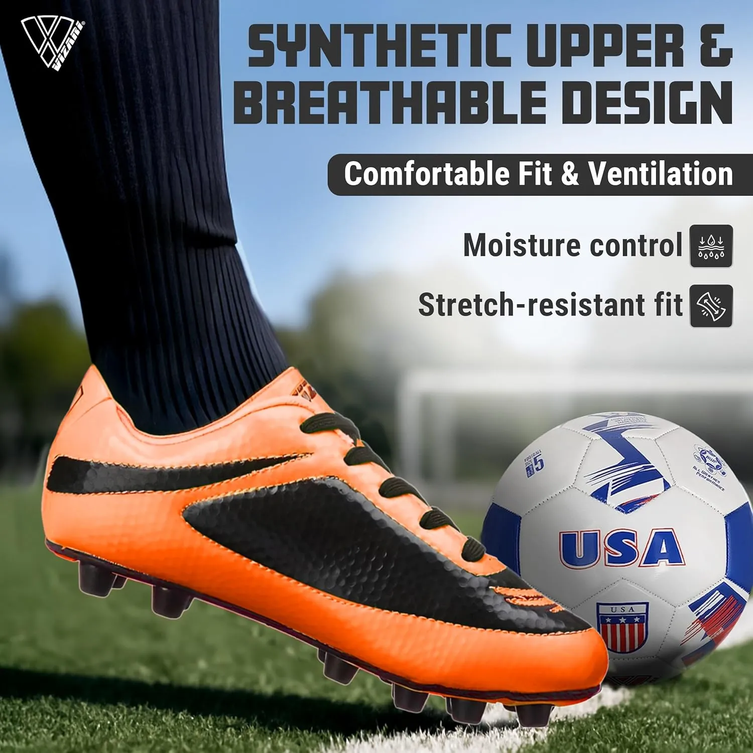 Vizari USA Kids Soccer Cleats ?C Youth Football Shoes for Boys & Girls | Lightweight Firm Ground Outdoor Cleats ?C Durable Athletic Soccer Shoes