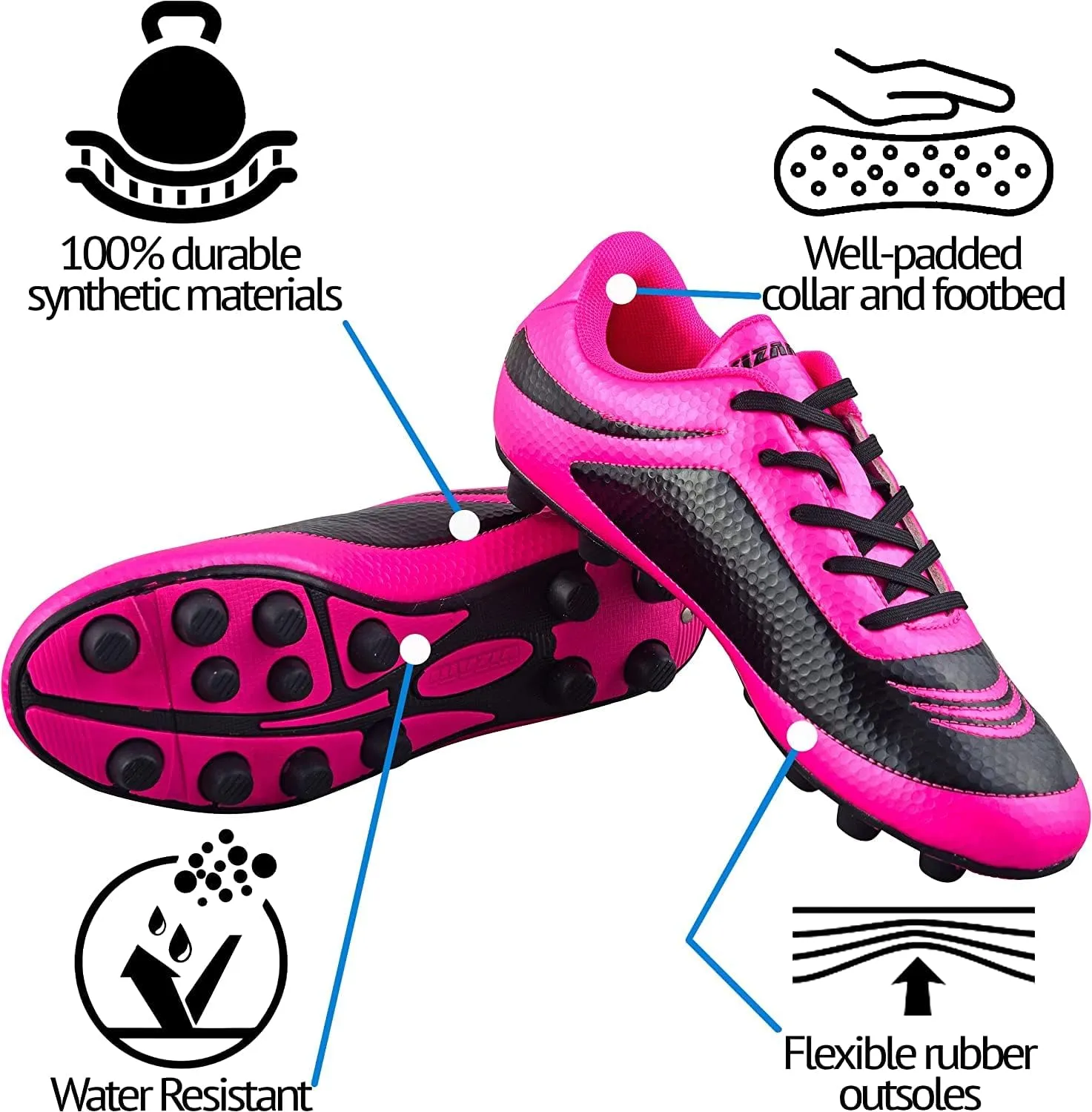 Vizari USA Kids Soccer Cleats ?C Youth Football Shoes for Boys & Girls | Lightweight Firm Ground Outdoor Cleats ?C Durable Athletic Soccer Shoes