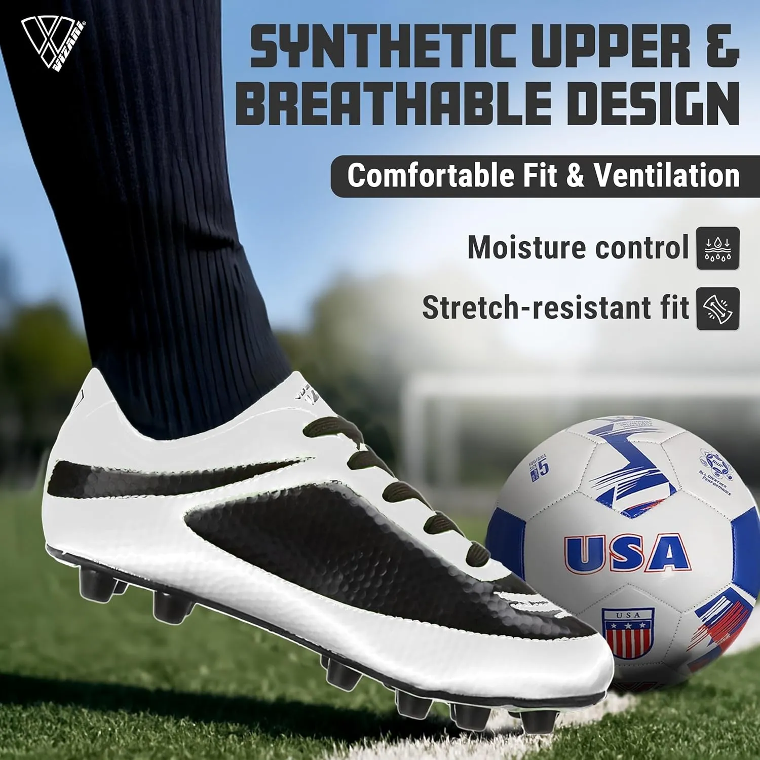 Vizari USA Kids Soccer Cleats ?C Youth Football Shoes for Boys & Girls | Lightweight Firm Ground Outdoor Cleats ?C Durable Athletic Soccer Shoes