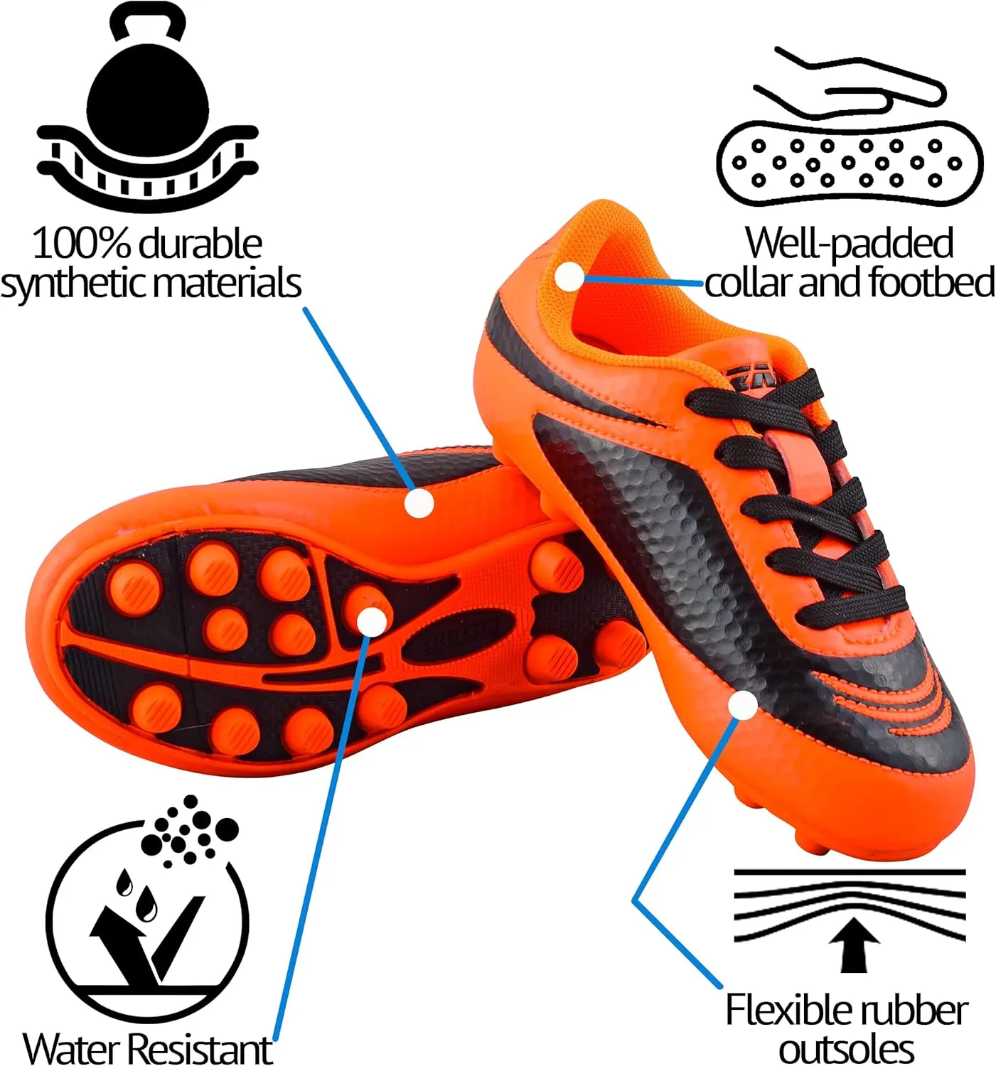 Vizari USA Kids Soccer Cleats ?C Youth Football Shoes for Boys & Girls | Lightweight Firm Ground Outdoor Cleats ?C Durable Athletic Soccer Shoes