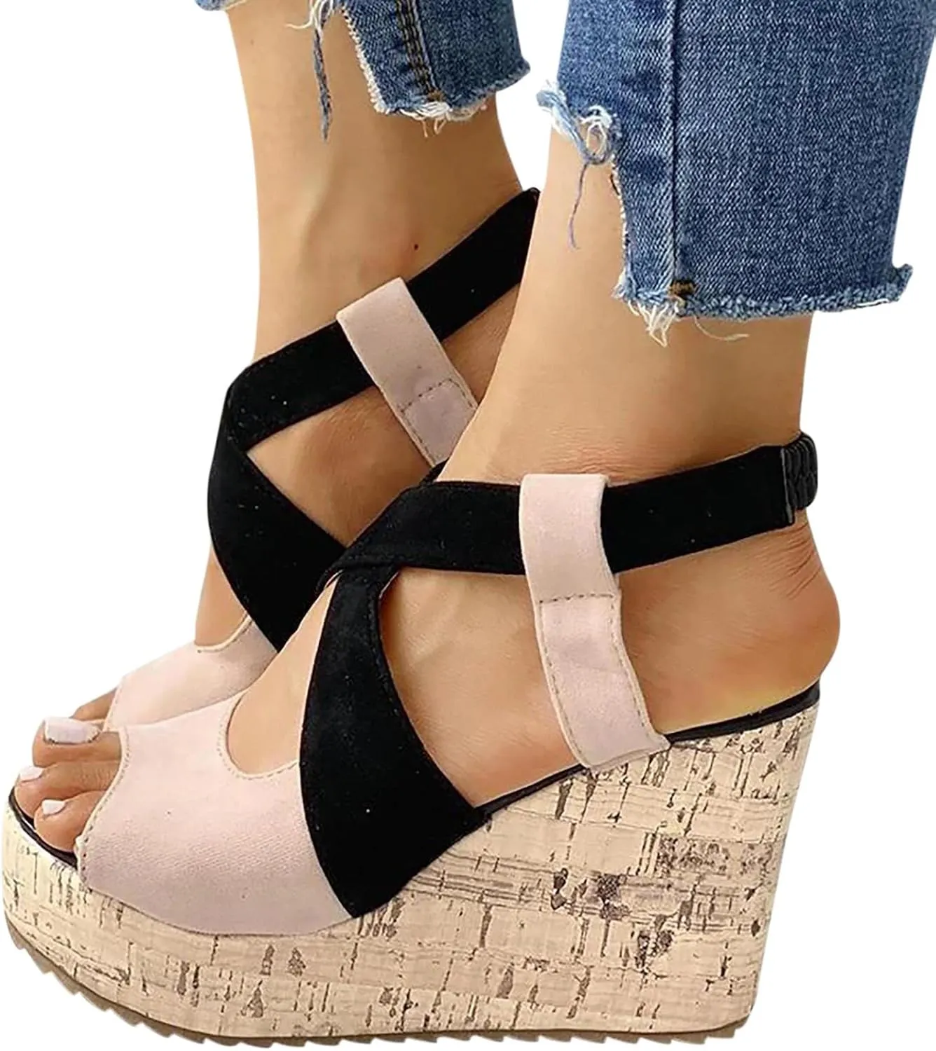 Wedge Sandal for Women Ankle Strap Flatform Arch Support Fish Mouth Toe Shoes Platform Espadrilles Chunky Non-Slip