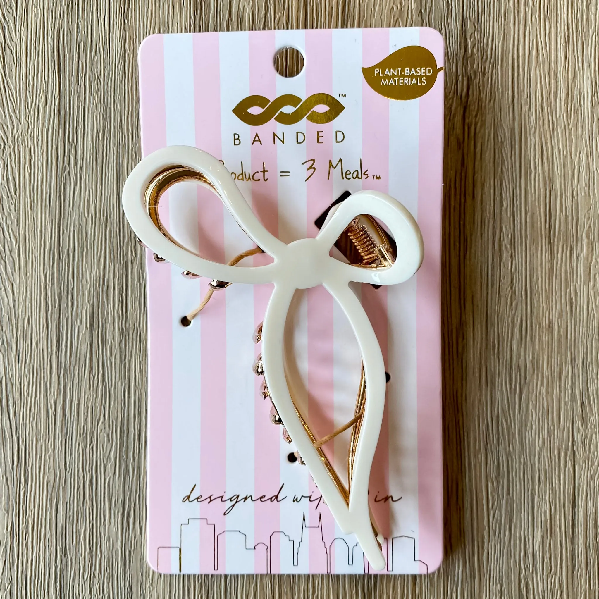 White and Gold Bow Claw Clip