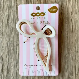 White and Gold Bow Claw Clip